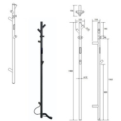 Elektrinis rankšluosčių džiovintuvas Bemeta Vertex 1400 mm, 35 W, juodas matinis