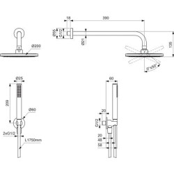 Potinkinio dušo komplektas Ideal Standard Ceratherm be maišytuvo, Ø 200 mm dušo galva, chromas