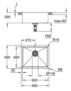 Nerūdijančio plieno plautuvė Grohe K700U 60, su užkemšamu ventiliu