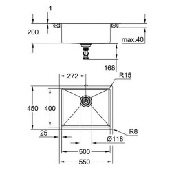 Nerūdijančio plieno plautuvė Grohe K700U 60, su užkemšamu ventiliu