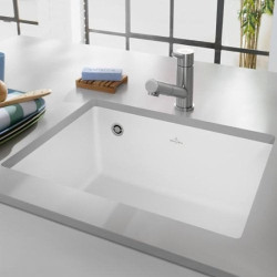 Keramikinė plautuvė Villeroy&Boch Subway 60 SU, su užkemšamu ventiliu, montuojama po stalviršiu, matinė balta (Stone White)
