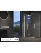 Stačiakampė dušo kabina su padėklu Ravak Cool! COSD2+COPS 120x80, baltas matinis profilis, komplektas 5 in 1, kairinis