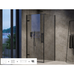 Stačiakampė dušo kabina su padėklu Ravak Cool! COSD1+COPS 100x90, juodas profilis, komplektas 5 in 1