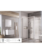 Stačiakampė dušo kabina su padėklu Ravak Blix Slim BLSDP2+BLSPS 120x80, blizgus profilis, komplektas 5 in 1, kairinis