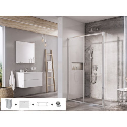 Stačiakampė dušo kabina su padėklu Ravak Blix Slim BLSDP2+BLSPS 120x80, blizgus profilis, komplektas 5 in 1, kairinis