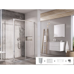 Stačiakampė dušo kabina su padėklu Ravak Blix Slim BLSDP2+BLSPS 120x80, blizgus profilis, komplektas 5 in 1, dešininis