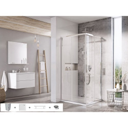 Kvadratinė dušo kabina su padėklu Ravak Blix Slim BLSRV2 90x90, blizgus profilis, komplektas 5 in 1