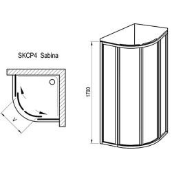 Pusapvalė žema dušo kabina Ravak Supernova SKCP4-80 Sabina, 170 cm, baltas profilis, Pearl plastikas