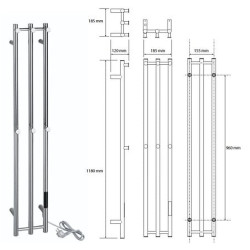 Elektrinis rankšluosčių džiovintuvas Bemeta Pillar 3, 185x1180 mm, 91 W, blizgus nerūdijantis plienas