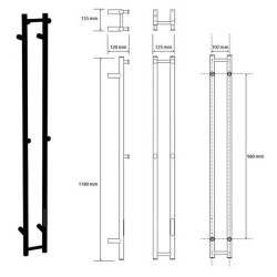 Elektrinis rankšluosčių džiovintuvas Bemeta Pillar 2, 125x1180 mm, 61 W, juoda matinė