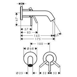 Praustuvo maišytuvas Hansgrohe Tecturis S 165, iš sienos, šlifuota bronza