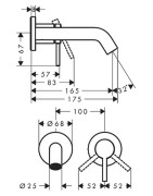 Praustuvo maišytuvas Hansgrohe Tecturis S 165, iš sienos, chromas