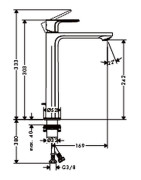 Praustuvo maišytuvas Hansgrohe Rebris S 240 CoolStart, su dugno vožtuvu, chromas