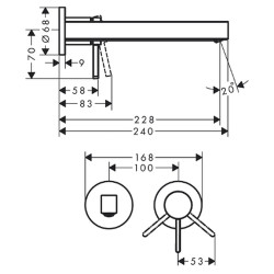 Praustuvo maišytuvas Hansgrohe Finoris 228, iš sienos, chromas