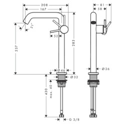 Praustuvo maišytuvas Hansgrohe Tecturis S 240 Fine CoolStart EcoSmart+, su push-open dugno vožtuvu, chromas