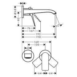 Praustuvo maišytuvas Hansgrohe Vivenis 192, iš sienos, chromas