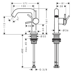 Praustuvo maišytuvas Hansgrohe Tecturis S 110 Fine CoolStart, su push-open dugno vožtuvu, chromas