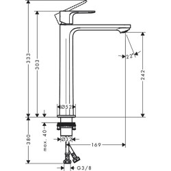 Praustuvo maišytuvas Hansgrohe Rebris S 240 CoolStart, be dugno vožtuvo, chromas