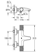 Termostatinis vonios maišytuvas Grohe Grohtherm 1000 Performance, iš sienos, chromas