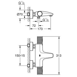 Termostatinis vonios maišytuvas Grohe Grohtherm 1000 Performance, iš sienos, chromas