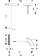 Praustuvo maišytuvas AXOR Uno 165 mm, 2 dalių, iš sienos, šlifuota bronza (Brushed Bronze)