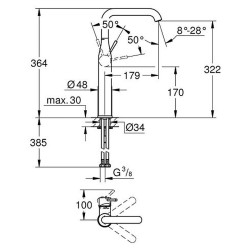 Praustuvo maišytuvas Grohe Essence XL, be dugno vožtuvo, nerūdijančio plieno spalva