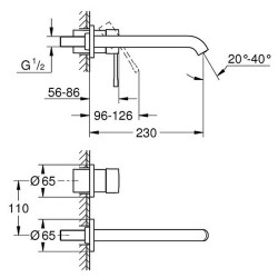 Praustuvo maišytuvas Grohe Essence 230 mm, iš sienos, matinis auksas (Brushed Cool Sunrise)