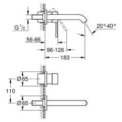 Praustuvo maišytuvas Grohe Essence 183 mm, iš sienos, matinis grafitas (Brushed Hard Graphite)