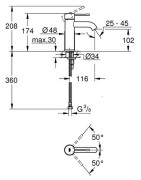 Praustuvo maišytuvas Grohe Essence S, be dugno vožtuvo, matinis rausvas auksas (Brushed Warm Sunset)