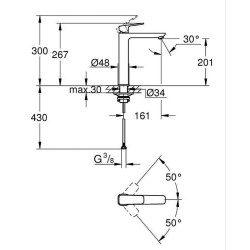 Praustuvo maišytuvas Grohe Cubeo XL, be dugno vožtuvo, juoda matinė