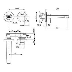 Praustuvo maišytuvas Ideal Standard Connect Air, 2 dalių, iš sienos, chromas