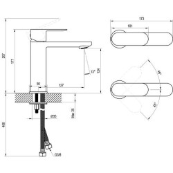 Praustuvo maišytuvas Ravak Chrome II 014.20, 175 mm, be dugno vožtuvo, juoda
