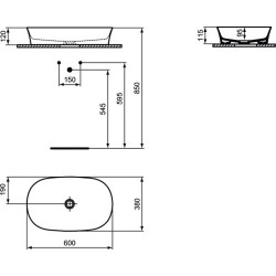Praustuvas-dubuo Ideal Standard Ipalyss Oval, 600x380x120 mm, be angos maišytuvui, juoda matinė