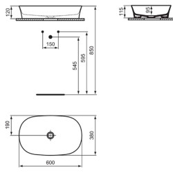 Praustuvas Ideal Standard Ipalyss Oval, 600x380x120 mm, be angos maišytuvui