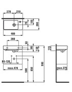 Praustuvas Laufen Pro S, 480x280x85 mm, su anga maišytuvui dešinėje, asimetrinis