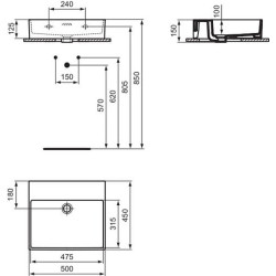 Praustuvas Ideal Standard Extra, 500x450x150 mm, be angos maišytuvui