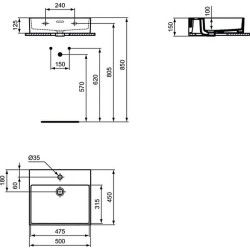 Praustuvas Ideal Standard Extra, 500x450x125 mm, su anga maišytuvui