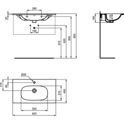 Praustuvas Ideal Standard Tesi, 825x450 mm, juodas matinis