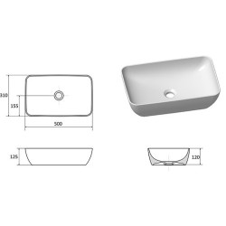 Praustuvas Ravak Uni 500 R Slim, 500x310x125 mm, be angos maišytuvui, juoda matinė