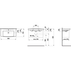 Praustuvas Laufen Pro N, 800x420x70 mm, su anga maišytuvui