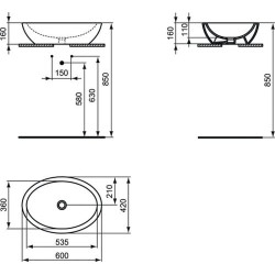 Praustuvas-dubuo Ideal Standard Strada Oval, 600x420 mm, juoda matinė
