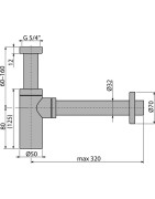 Sifonas praustuvui Alcadrain A400 Design, žalvarinis, DN32, chromas