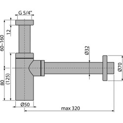 Sifonas praustuvui Alcadrain A400 Design, žalvarinis, DN32, chromas
