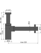Sifonas praustuvui Alcadrain A400BLACK Design, žalvarinis, DN32, juoda matinė