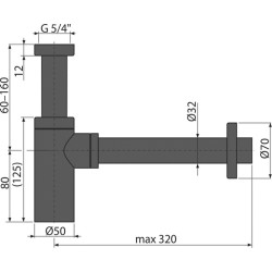 Sifonas praustuvui Alcadrain A400BLACK Design, žalvarinis, DN32, juoda matinė