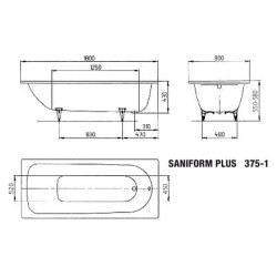 Plieninė vonia Kaldewei Saniform Plus 375-1, 180x80 cm, su easy clean danga