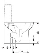 Pastatomas unitazas Geberit Selnova Comfort, horizontaliu nuotaku, Rimfree, žmonėms su negalia