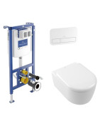WC komplektas Villeroy&Boch: ViConnect rėmas, 200S mygtukas, Skyla TwistFlush unitazas, dangtis