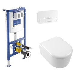 WC komplektas Villeroy&Boch: ViConnect rėmas, 200S mygtukas, Skyla TwistFlush unitazas, dangtis