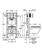 WC komplektas Grohe 5in1: Rapid SL rėmas, Arena Cosmopolitan mygtukas, Euro Ceramic unitazas, dangtis